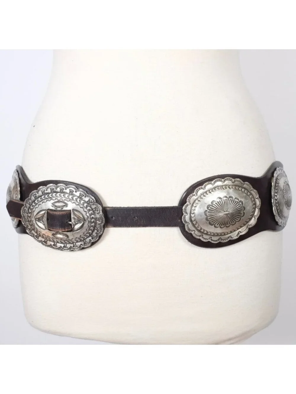Ralph Lauren Collection Belt sz XL Concho brown leather silver hammered